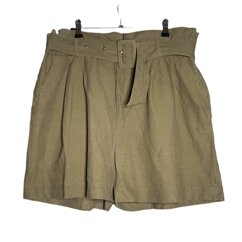 ZARA Khaki Paper Bag Belted Shorts